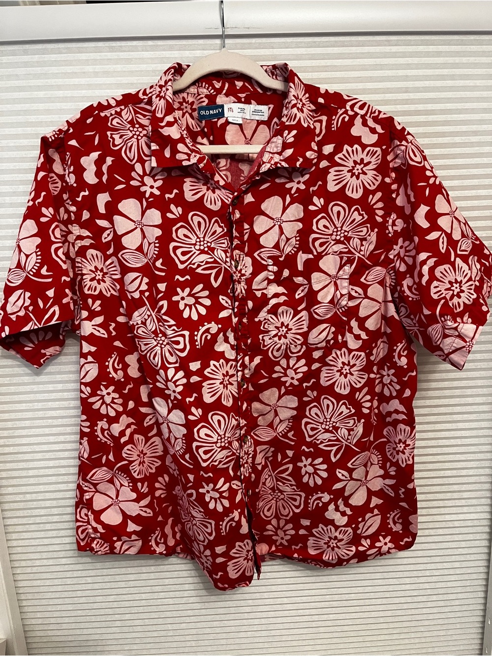 Old Navy Red Floral Button-Down Casual Shirt